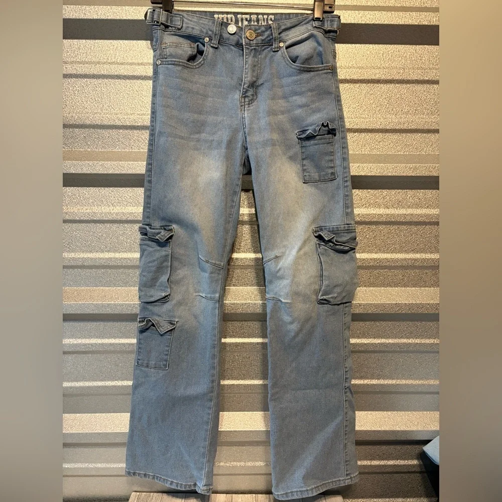 VIP Relaxed Fit Men's Gray Jeans with Cargo Pockets